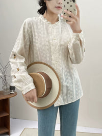 Japanese Style New Literary Solid Color Lace Long-sleeved Shirt