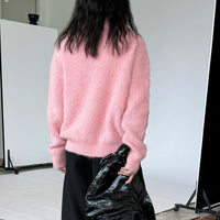Korean-style Relaxed Faux Mink High-neck Sweater Top