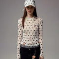 Versatile Animal And PolkaDot Printed Cropped LongSleeve Top With A Defined Waist