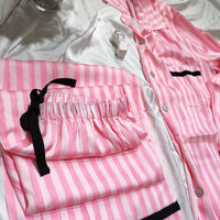 Striped Pajamas Women Autumn And Winter Sexy Pajamas Set Satin Home Silk Cardigan Long Sleeves