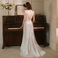 Lace-trimmed Floor-length Nightgown With A Deep V-neck