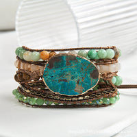 Bohemian Womens Natural Stone Glass Wax Thread Braided Bracelet