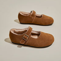 Retro Mori Style Buckle All-matching Fleece-lined Soft Bottom Mary Jane Shoes