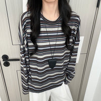 Striped Round Neck Bottoming Shirt Women's Loose T-shirt