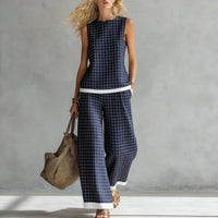 Women's Casual Sleeveless Printed Wide-Leg Pants Two-Piece Set