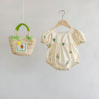 Thin Cotton Embroidery Puff Short Sleeve Baby Bodysuit Jumpsuit