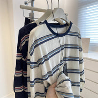 Retro Collar Striped Women's Loose Slimming Casual Long Sleeve