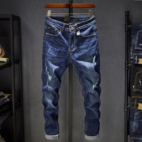 Cross-border Stretch Jeans Men's Ripped Casual Slim Fit Skinny Denim Pants