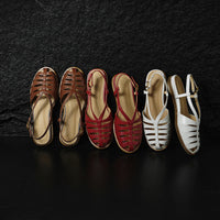 Women's Premium Full Grain Leather Woven Roman Sandals, Closed Toe Slingback Flat Shoes