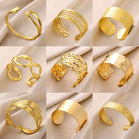 Gold Stainless Steel Bracelet With Concave-convex Pattern