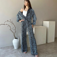 High-waisted Straight-leg Trousers Womens Suit Leopard Print JapaneseKorean Style Casual