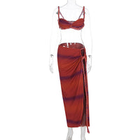 Sexy Fashion Beach Swimsuit Woven Halter Top Top Split Skirt Suit