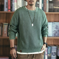 Pineapple Pattern Waffle Thick Needle Washed Round Neck Sweater
