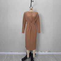 Retro-style Elegant Round-neck Long-sleeve Twist-detail Dress