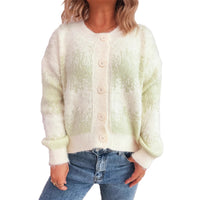 Color-Changing Contrast Color Jacquard Single-breasted Casual Sweater