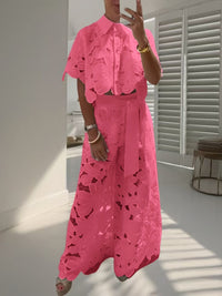 Cardigan Top And Wide-leg Pants Two-piece Set