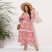 Plus-size Patchwork V-neck Maxi Dress