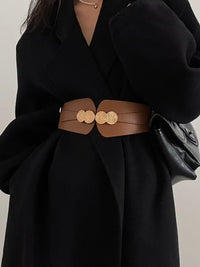 New Women's Belt Elastic Elastic Wide Waist Seal Senior Sense Carved Metal Buckle Everything Coat Shirt Cover Skirt