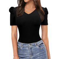 Women's Solid Color Short-sleeved V-neck Jumpsuit