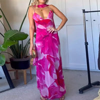 Womens Sexy Elegant Deep-V Print Slip Dress