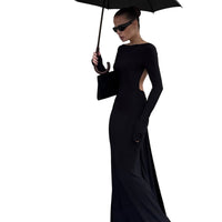 AutumnWinter Sexy Backless Long Sleeve Dress With Chain Detailing