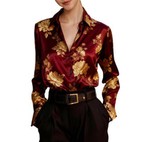 Women's Printed Long-Sleeve Satin Shirt