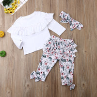 Girls' Lace Blouse With Multi-layer Printing Trousers And Flower Head Suit