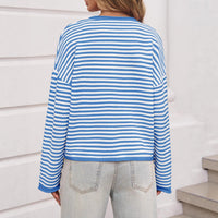 Women's Striped Contrast Color Sweater Long Sleeve Casual Cardigan