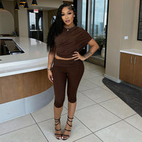 Solid-color Sexy Slim-fit Draped Capri Pants Set