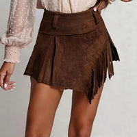 New Womens Retro Faux Suede Fringed Skirt Pants