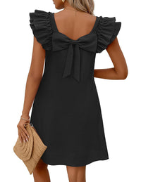 Fashionable Double-Layer Ruffle Sleeve Back-Bow Dress