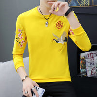 Round Neck Sweater Chinese Style Men's Crane Embroidery Bottoming Shirt