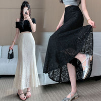 Lady's Elastic Waist Lace Hollow-out Half Skirt