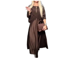 Elegant Simple Solid-color Dress With A Round Neck And Three-quarter-length Sleeves