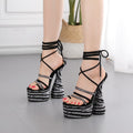 Women's Round Head Rhinestone Thick Ultra-high Heel Sandals