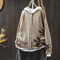 Women's Loose Retro Flower Contrasting Cotton Knit Cardigan