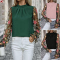 Womens Half-Neck Blouse With Patchwork 3D Embroidered Mesh Fabric