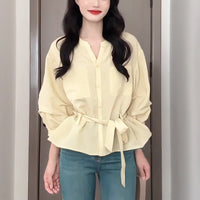 Loose, Casual, Slimming Lace-Up Shirt For Early Autumn Womens