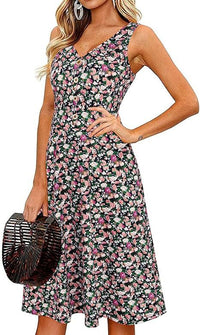 Casual V-Neck Sleeveless Button-Front Floral Dress