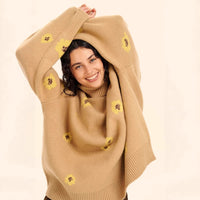 Women's Flower Jacquard Turtleneck Sweater