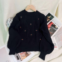 Women's Casual Embroidered Flower Sweater