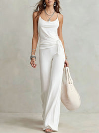 Women's Solid Color Sleeveless Top And Pants Set