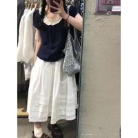 Small Shirt Lace Stitching Elastic Waist Lace Skirt