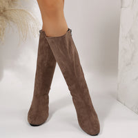 Wide Pointed Toe Chunky Heel Below The Knee Long Boots