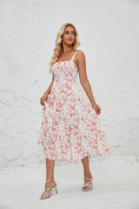 French-style Slip Dress With Side Slit And Print For Women