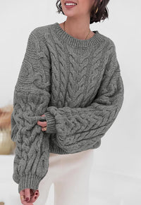 Thick Needle Hemp Flower Loose Pullover Round Neck Long Sleeve Sweater