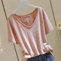Versatile Patchwork Bamboo-cotton Thin Summer Short-sleeve Top