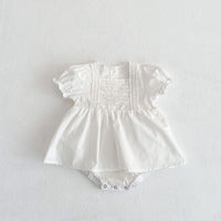 Infants And Children Baby Girls Lace Bubble Short-sleeved Jumpsuit