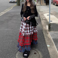 American-style Retro Lace Color Matching Gradient Skirt Women's All-match Casual