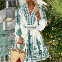Fashionable V-neck Printed Dress For Women